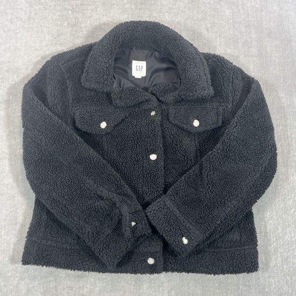 GAP Womens Small Petite Black‎ Sherpa Teddy Jacket - Picture 1 of 6